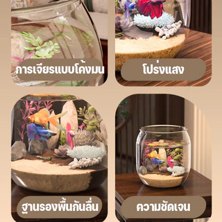 SKISOPGO ตู้ปลาทอง ตู้ปลาขนาดเล็ก โหลปลากัด โหลพลาสติก แข็งแรง ตกไม่แตก ถังประดับสํานักงาน