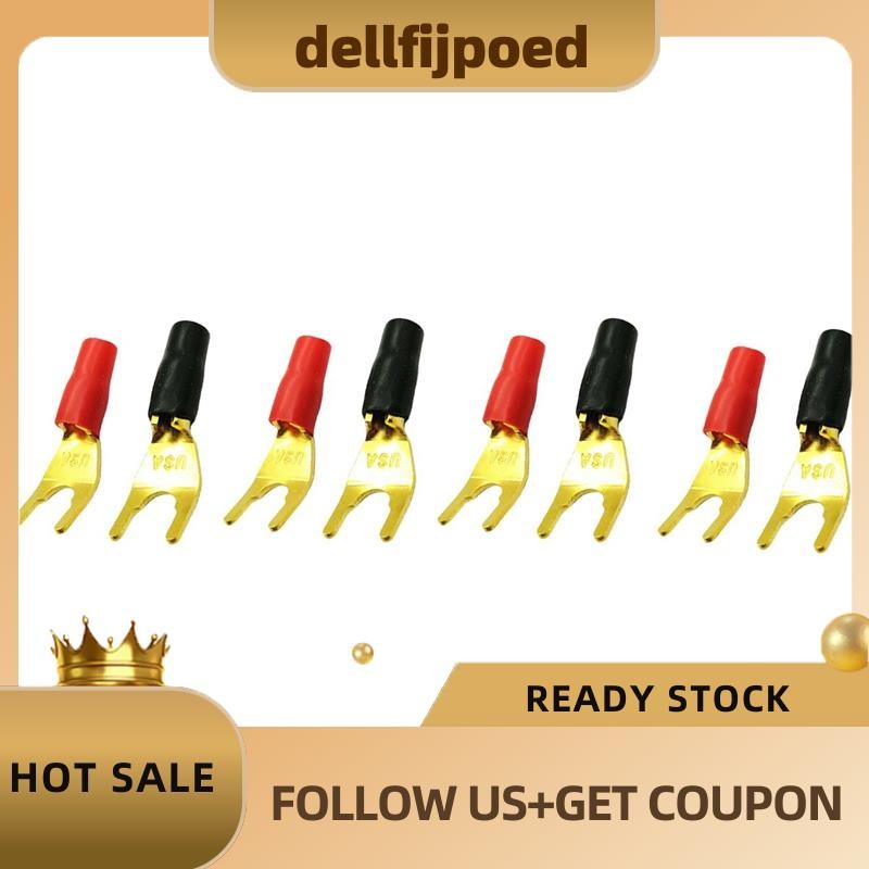 dellfijpoed8 ชิ้น/4 คู่ "Y" "U" Spade Banana Connectors Gold Plated Solderless Fork Speaker Banana P