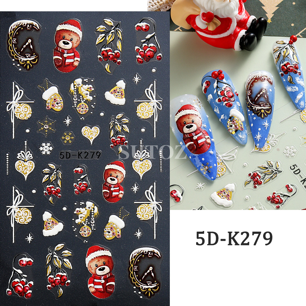 5d การ์ตูนกวางสติ๊กเกอร์ติดเล็บตกแต่งคริสต์มาสน่ารักหมี Penguins Bells ถุงมือเล็บ Sliders ปีใหม่เล็บ Decals NT5D-K281 - รูปที่ 7