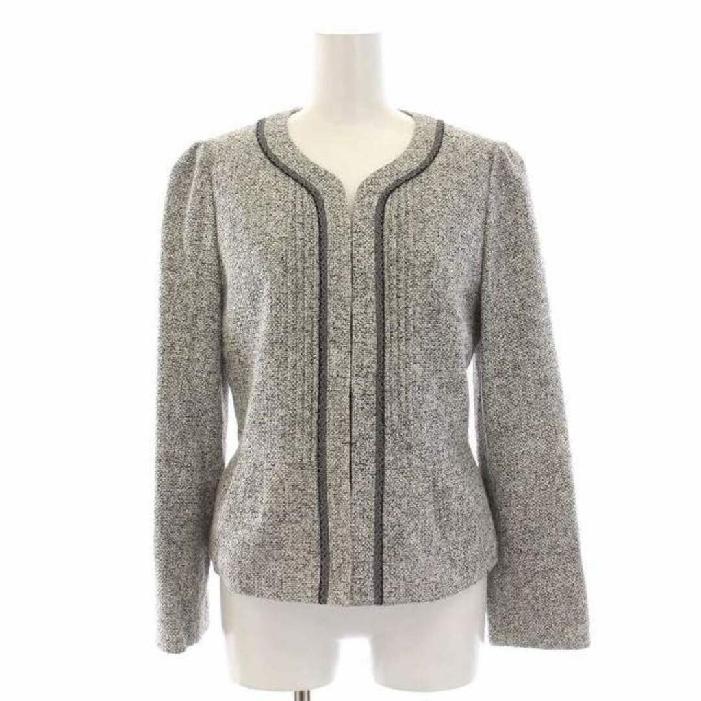 Aylesbury Tweed Jacket Collarless Outerwear 9 M Grey Black White Direct from Japan Secondhand