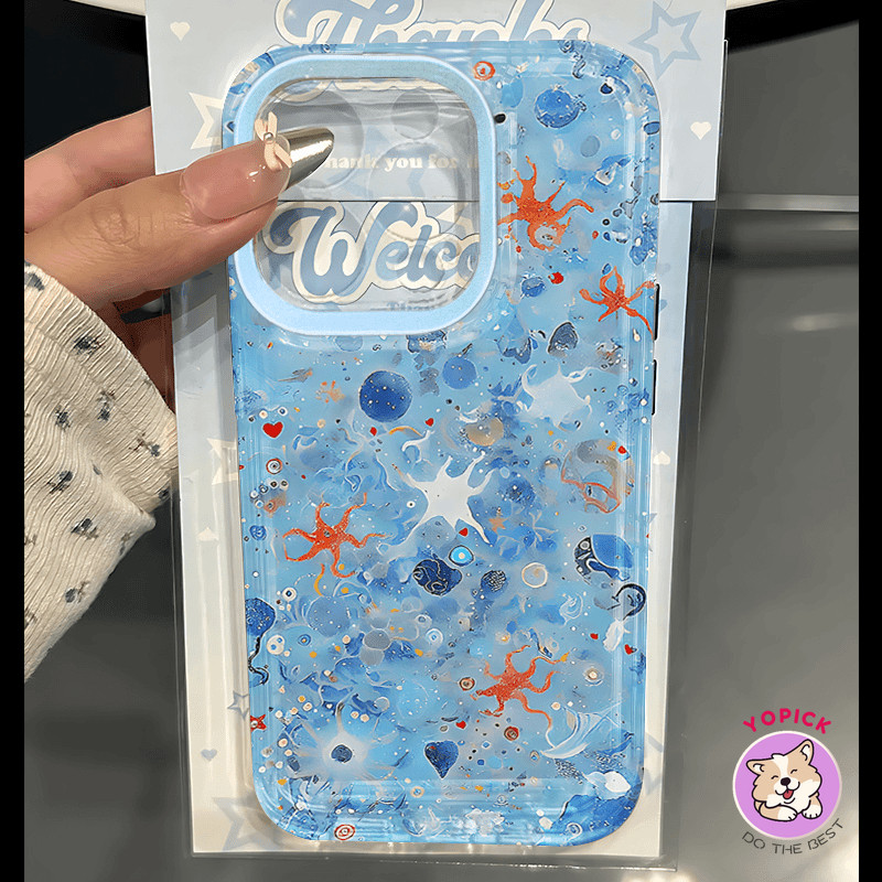 Ocean ภาพวาดเคสโทรศัพท์สําหรับ iPhone 16 15 14 13 12Pro Max 11 XR XS Max 7 8 Plus SE2020 การ์ตูนฝาครอบโทรศัพท์สําหรับ iPhone 16Pro 16Plus นุ่ม TA
