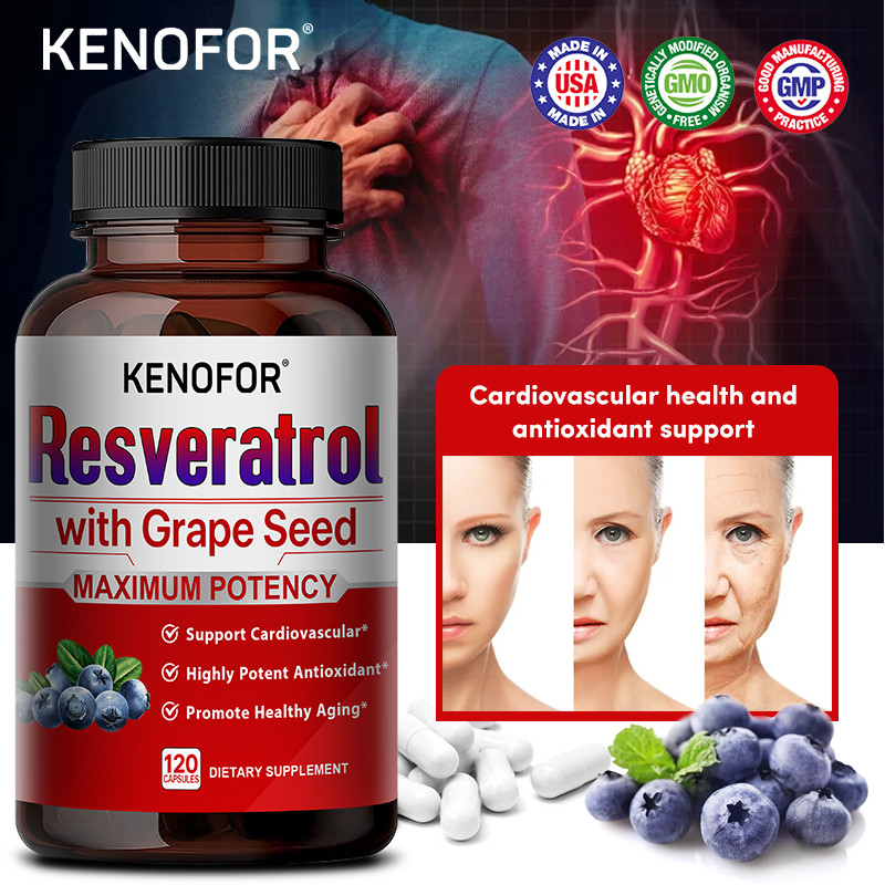 Kenofor Resveratrol 1500 มก. ต่อเสิร์ฟเพื่อผิวต่อต้านวัยและสุขภาพหัวใจ