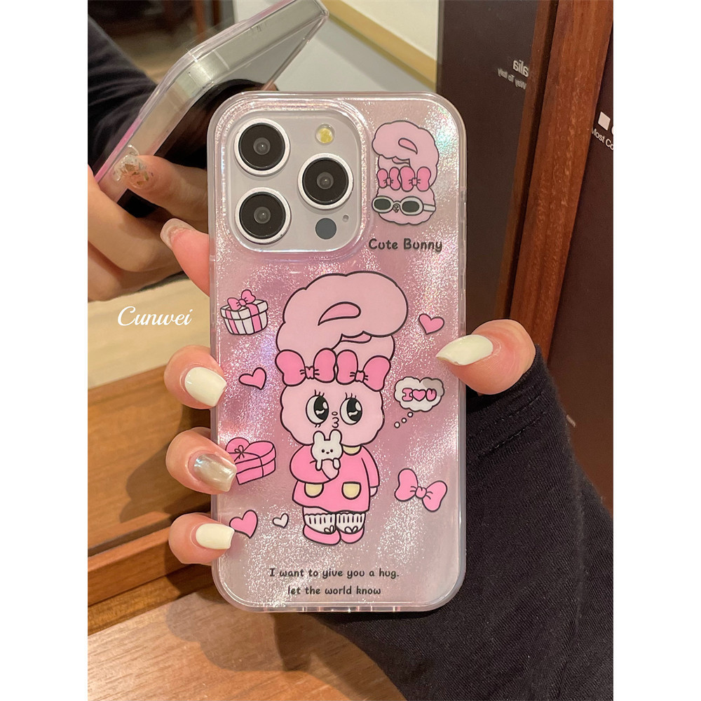 Cute cartoon plush rabbit phone case for iPhone 16 16pro 16promax 11 13 14 Plus 15 Pro Max XR 12 13 Pro X 14 Plus