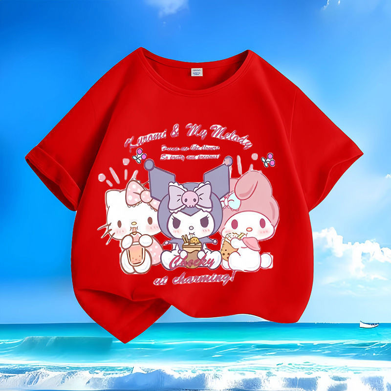 (จัดส่งตลอด 24 ชั่วโมง)KIDS PRINCESS 2024 My Melody Hello Kitty การ์ตูนฤดูร้อนเด็กเสื้อยืดคอกลมใหม่แขนสั้นน่ารักด้านบน