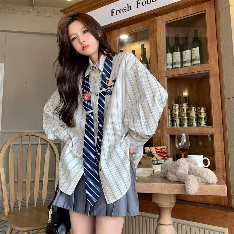 [ข้อเสนอพิเศษ] Veraf CA ขนาดใหญ่ Preppy สไตล์เสื้อลายหญิงไขมัน MM ฤดูใบไม้ผลิฤดูใบไม้ร่วง Tie เสื้อโปโลนักเรียนที่ไม่ซ้ํากันเสื้อขนาดเล็กเสื้อผ้าผู้หญิง