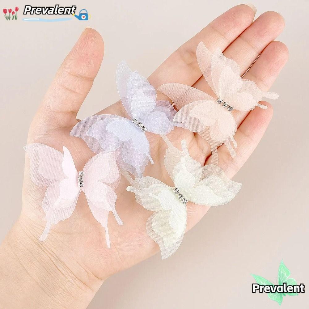 PREVALENT 20 ชิ้นชีฟองผีเสื้อ, สีไล่ระดับสี 5 ซม.ผ้า Organza ผีเสื้อ Appliques, Dreamy โปร่งแสง DIY เย็บหัตถกรรมตกแต่งสําหรับ Hairband เล็บตกแต่ง