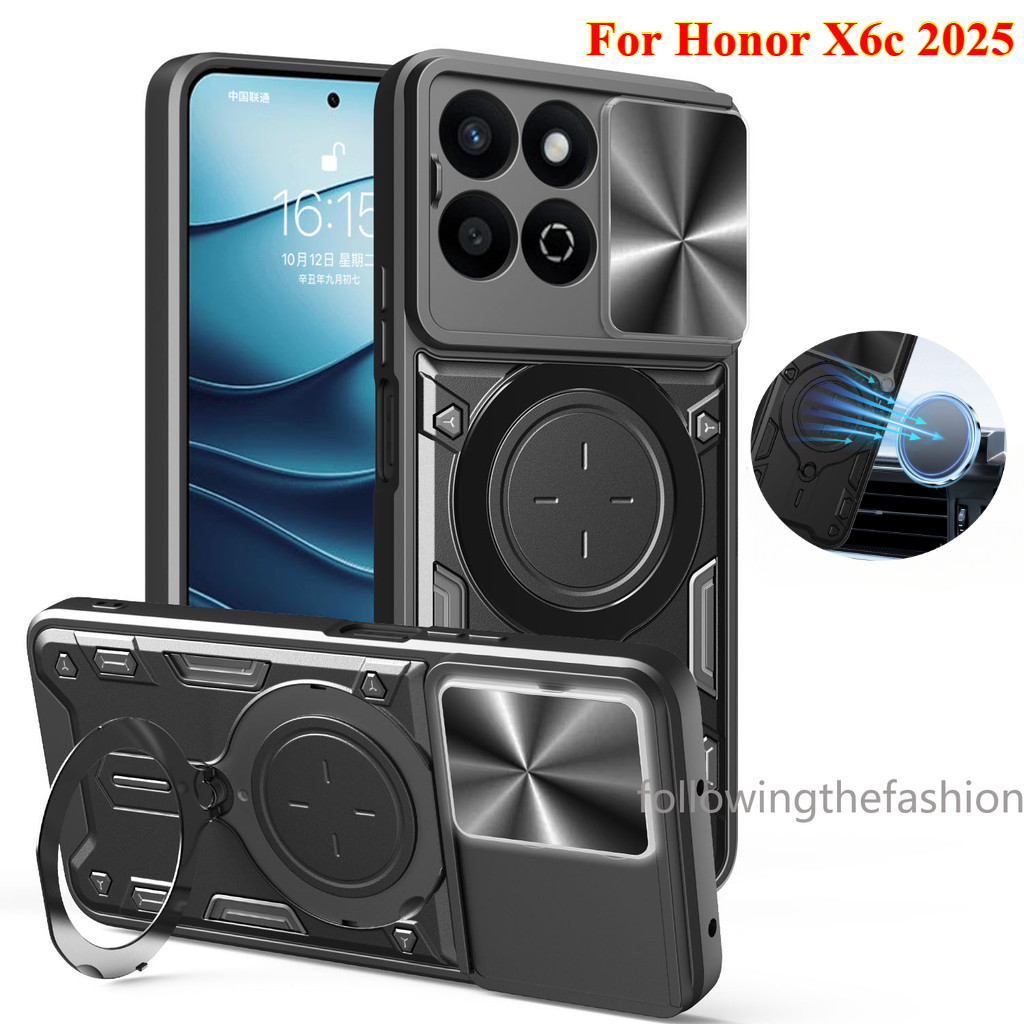 ปลอกสําหรับ Honor X6c 4G Honor X6C X6 c X7c X8c X9c 4G 5G 2025 เคสโทรศัพท์เกราะรถแม่เหล็กพร้อมแหวนขา