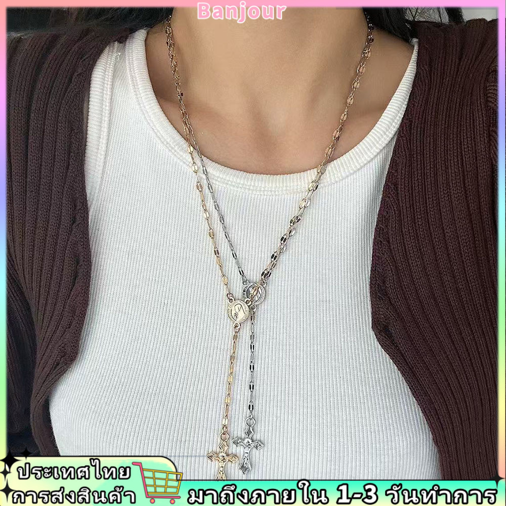 สร้อยคอฮิปฮอปสำหรับผู้หญิง พู่ยาว พร้อมเสื้อยืด