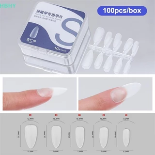 HB 100 ชิ้น/กล่องเล็บปลอมโปร่งใสกดบนเล็บครอบคลุมเล็บปลอมเคล็ดลับสั้นรูป Water Drop สติกเกอร์เต็มรูปแบบสําหรับ HY