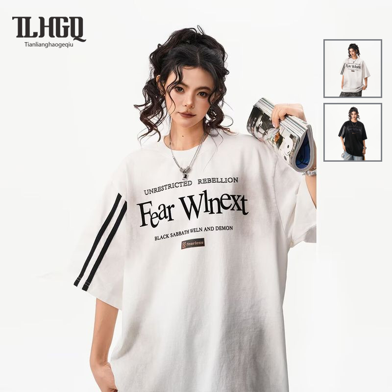 TLHGQ Summer Streetwear Fear Wlnxt Graphic เสื้อยืดผ้าฝ้ายขนาดใหญ่สําหรับผู้ชาย