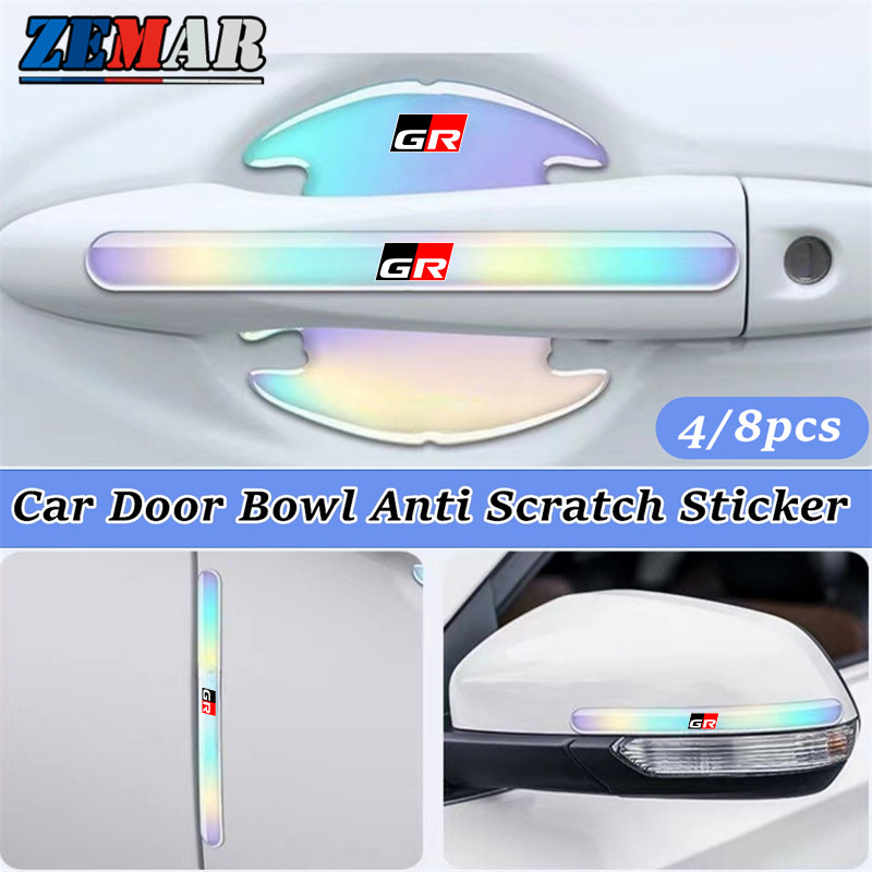 4/8 ชิ้น Toyota GR รถประตูชามสติกเกอร์ Anti Scratch สติกเกอร์เลเซอร์ที่มีสีสันรถประตูกระจกมองหลังป้องกันหนารุ่นสําหรับ Toyota GR 86 Yaris Corolla Cross Altis Supra CHR Wish bZ4X Vios Sienta Avanza
