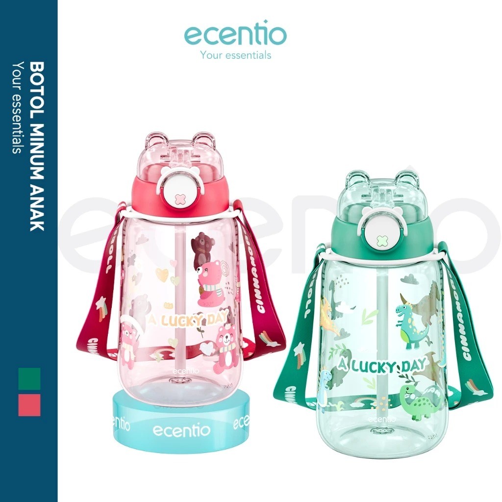 ขวด ECENTIO พร้อม STRAW ET501/ET01502 | ขวดน้ําดื่มสําหรับเด็กขนาด 750 มล. พร้อมหลอดกันหก ขวดฟรีลายต
