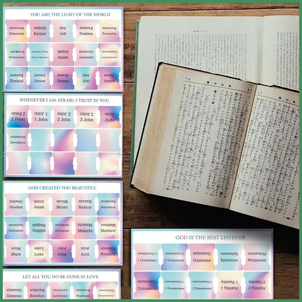 Bible Book Tabs Sticky Bible Chapter แท็บ 5-แผ่นพิมพ์ขนาดใหญ่ Journaling ป้ายอุปกรณ์อ่านสําหรับโน้ตบ