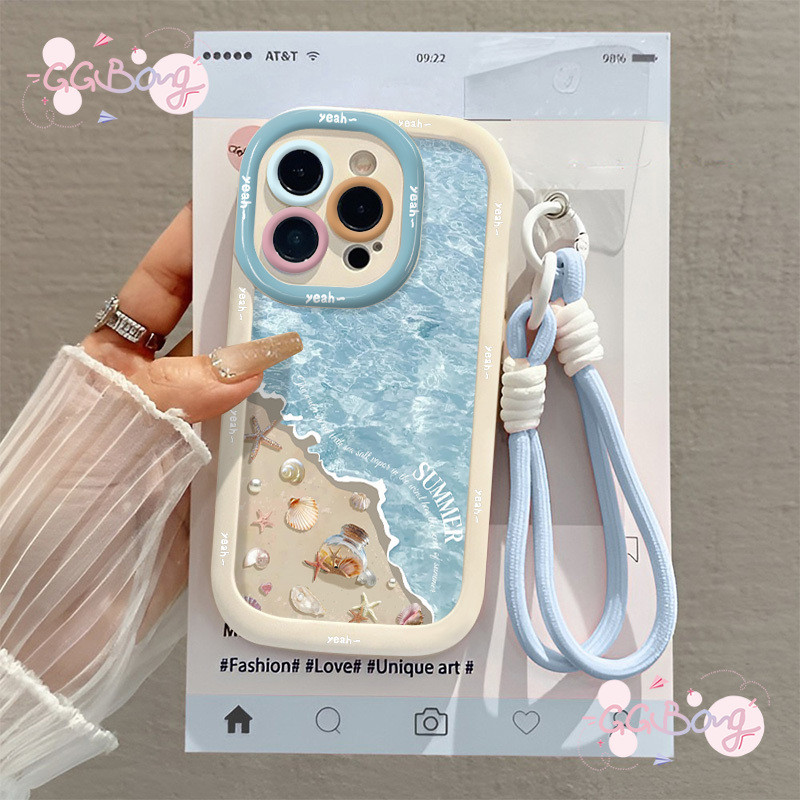 เคสไอโฟน16 สำหรับ IPhone 13 16 12 14 11 15 Pro Max XR X XS Max 16 8 7 Plus SE เคสเชลล์เชลล์ริมทะเลแสนโรแมนติก