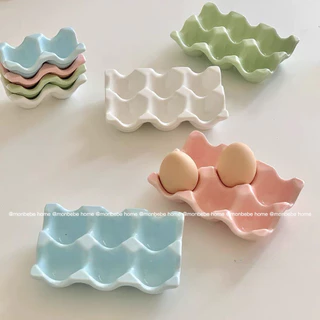ถาดเซรามิคเก็บไข่ สีสันน่ารักมาก วางซ้อนกันได้ การจัดเก็บของสดในตู้เย็น พร้อมส่ง