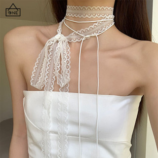 COD❤️ผ้าพันคอโบว์ลูกไม้แบบบางมัลติฟังก์ชั่นY2Kสไตล์เกาหลีแฟช…