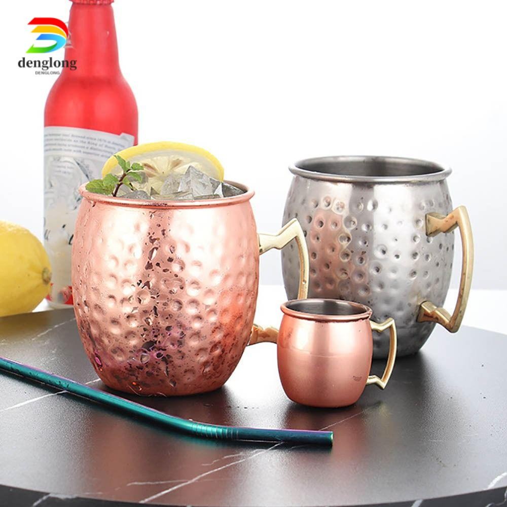 DENGLONG ถ้วยทองแดงบริสุทธิ์, 500ml หนาถ้วยแก้ว, กับ Strong Riveted จับเรียบแปรงลักษณะ Moscow Mule M