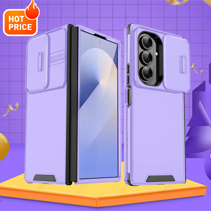 สไลด์กล้องป้องกันปลอกสําหรับ Samsung Galaxy Z พับ 7 6 5 4 5G เคสโทรศัพท์ Push Pull Window เกราะทนทานกันกระแทก Hard PC + ฝาครอบ TPU แบบนุ่ม ZFold7 Fold6 Fold5 Fold4