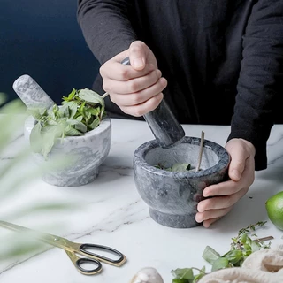 Alechaung ครกตำน้ำพริก ครกหินมินิมอล ครกหิน marble mortar 4นิ้ว 5นิ้ว พร้อมสาก [ครกแตกเคลมจากขนส่ง เคลมได้]