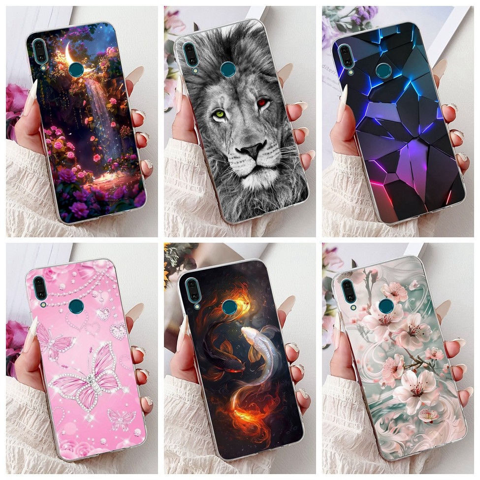 Clear สําหรับ Huawei JKM-LX1 JKM-LX2 JKM-LX3 ฝาครอบ Huawei Y9 2019 กรณีผีเสื้อรักแฟชั่นดอกไม้ Cool ห