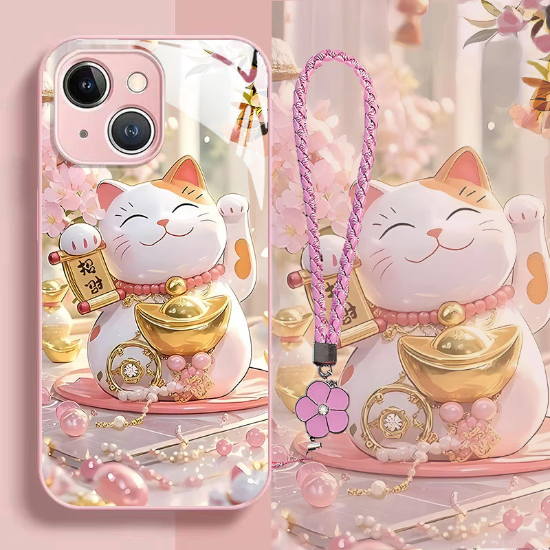 เหมาะสําหรับเคสโทรศัพท์ iPhone 11/12/13/14PLUS/15/16pro max/xr/xs max เคสแข็ง เคสกระจกระดับไฮเอนด์มีสไตล์ ดีไซน์แมวมั่งคั่งน่ารัก ป้องกันการตก กันกระแทก