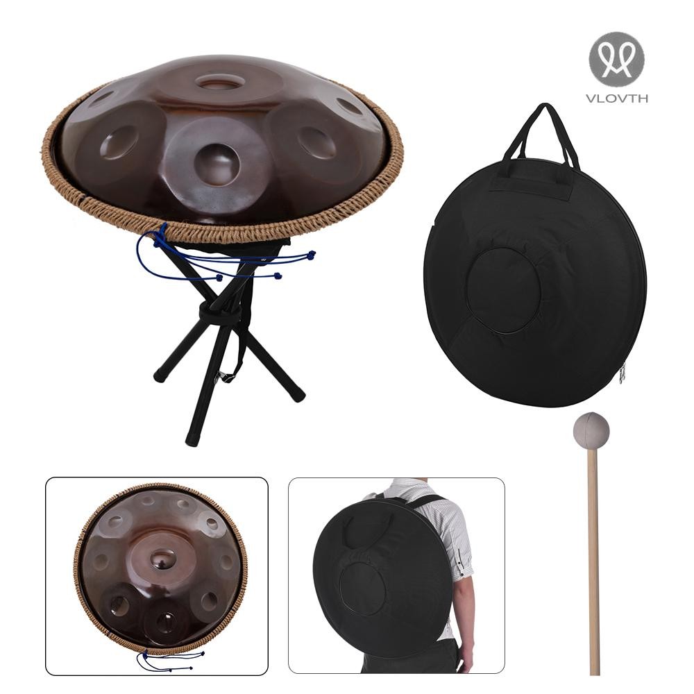 ดนตรี 10 หมายเหตุกลองกระทบกับกลองผ้าโลหะ Handpan มือขาตั้งโลหะมือกลองบันทึก Handpan Pan Percussion M