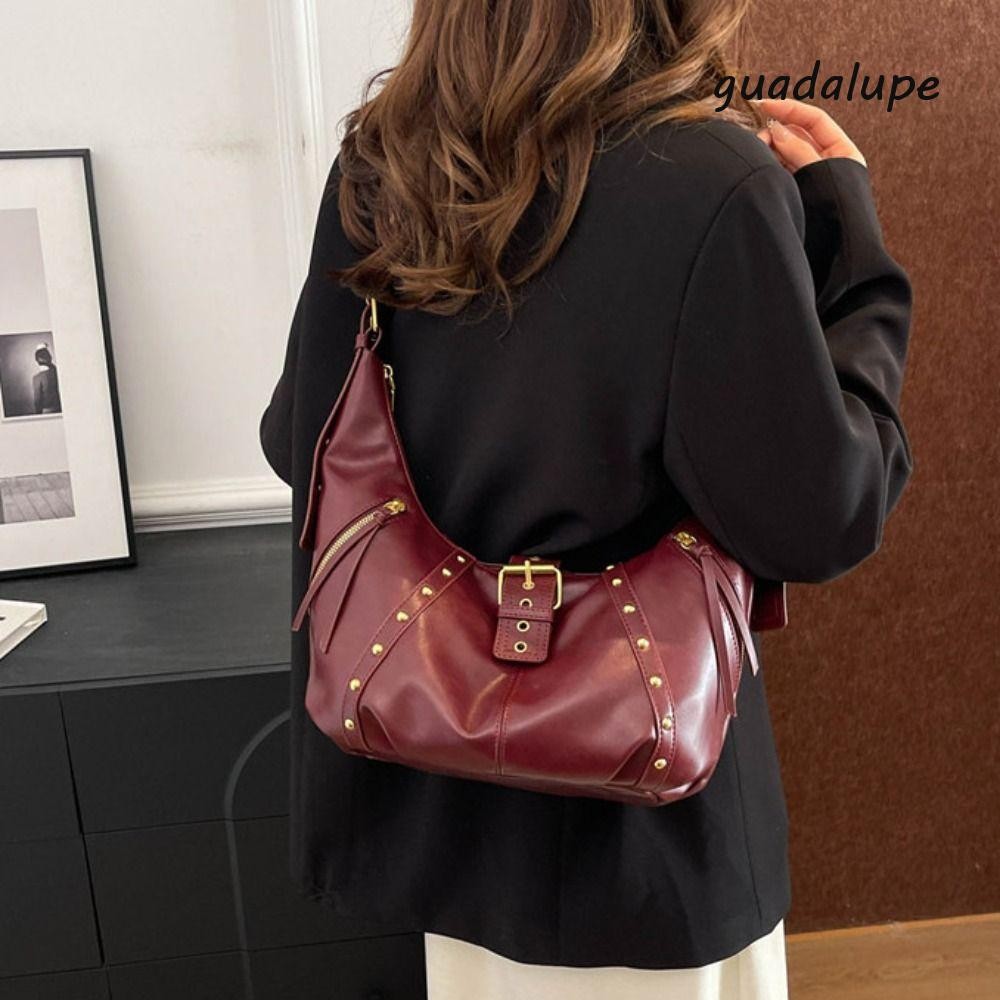 GUADALUPE1 Rivets Buckle Crossbody Bag, Oil Wax LeatherRetro Style Fashion Design Locomotive Style U