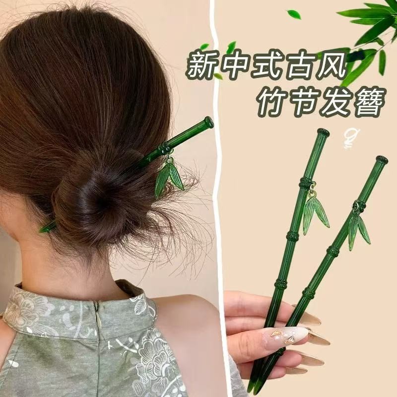 ตัวหนีบผมแบบเรโทรทำจากไม้ไผ่ สำหรับHanfuและCheongsam อุปกรณ์เสริมคุณภาพสูง