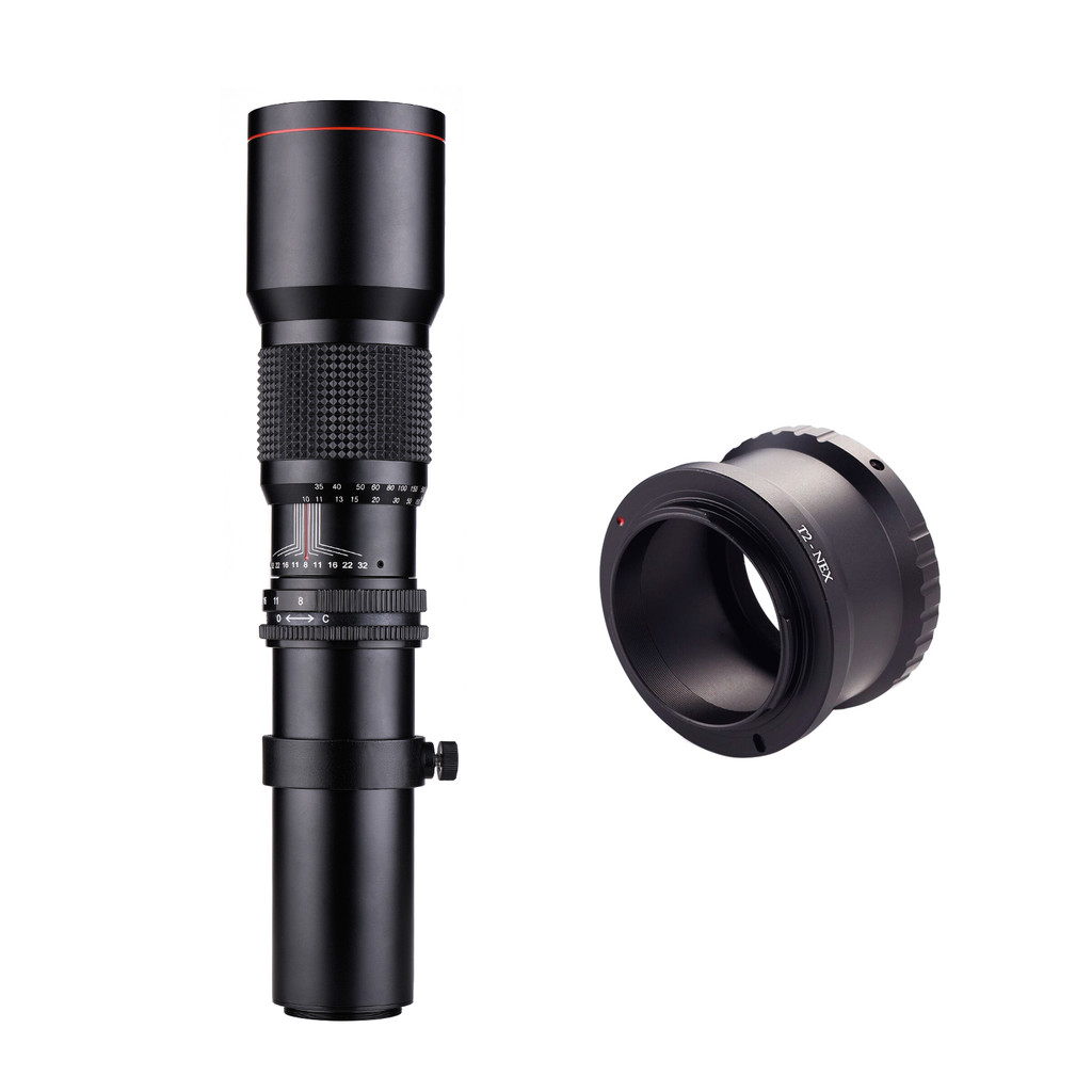 500 มม.F/8.0-32 Multi Coated Super Telephoto เลนส์คู่มือซูม + T-Mount ถึง NEX E-Mount อะแดปเตอร์แหวน