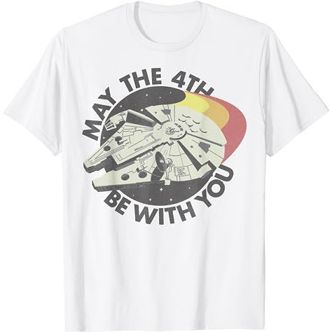Star Wars Millennium Falcon Retro May The 4th Be With You เสื้อยืดผู้ใหญ่