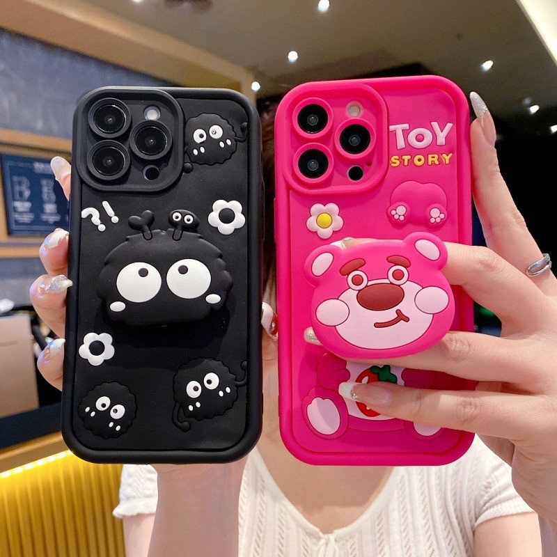 3D ถ่านหินสตรอเบอร์รี่หมีผู้ถือเคสโทรศัพท์สําหรับ Honor 600 X7E X9D X8D X6D X7D X9C X7C X5B Plus X6A