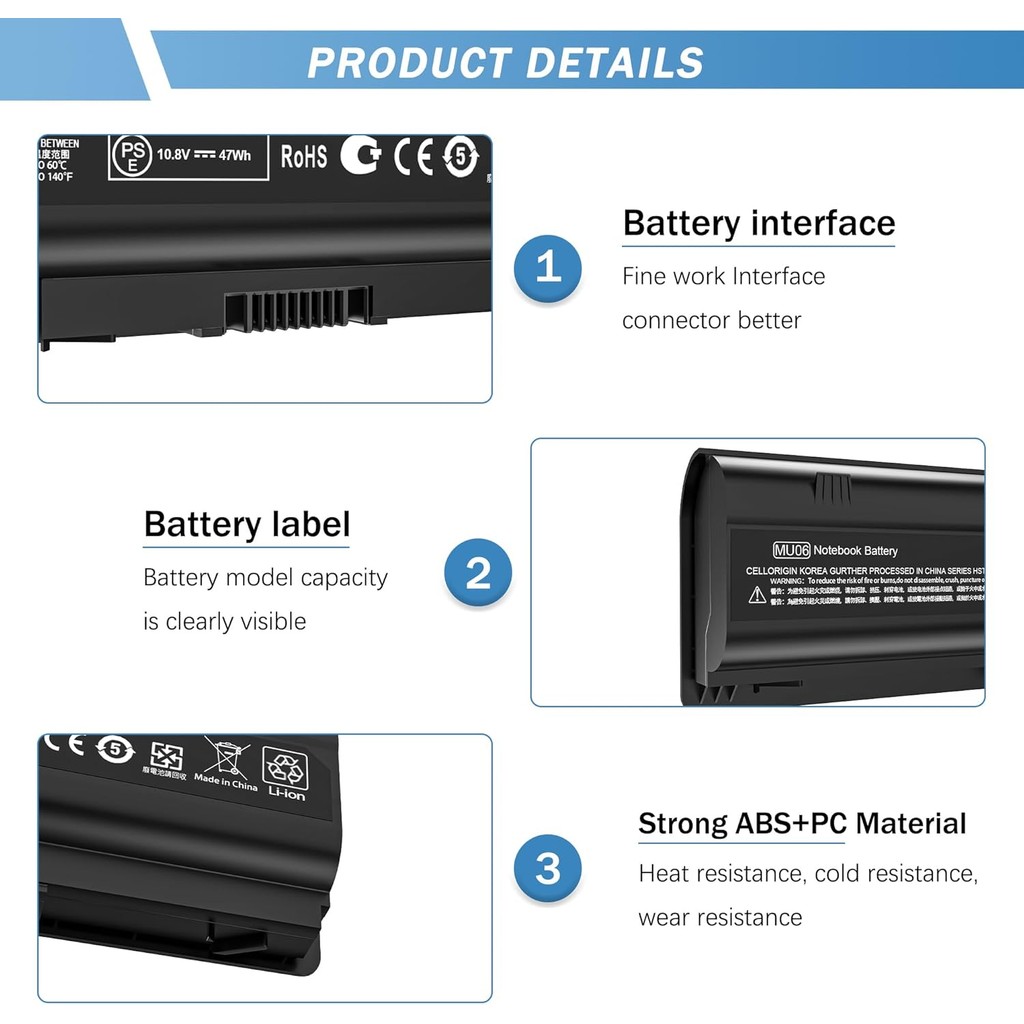 MU06 MU09 แบตเตอรี่แล็ปท็อปสําหรับอะไหล่ HP 593553-001 593554-001, HP Compaq Presario CQ32 CQ42 CQ43