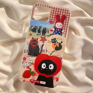 หนูน้อยหมวกแดงคิตตี้ เคสไอโฟน13 สำหรับ IPhone14 13 12 11 15 16 Pro Max 7 Plus 8Plus XS X XR Max เคส แมวแอปเปิ้ล