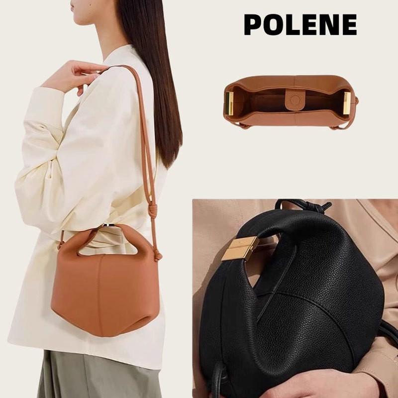 POLENE Bento Bag French Niche Design paris Commuter แฟชั่นของแท้หนังไหล่กระเป๋า Messenger MC6U
