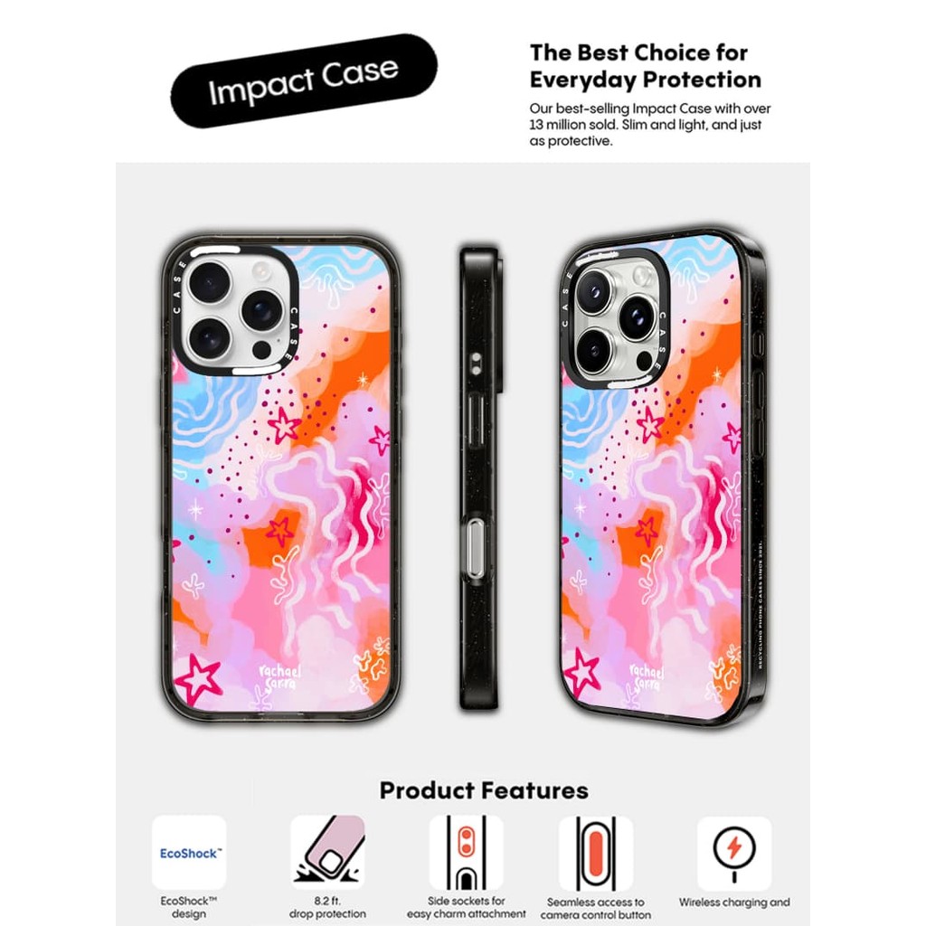 CASECASE X Moon Rising Case สีชมพูสีดําใสแม่เหล็กดูด Impact Case สําหรับ Apple IPhone 12 13 14 15 16