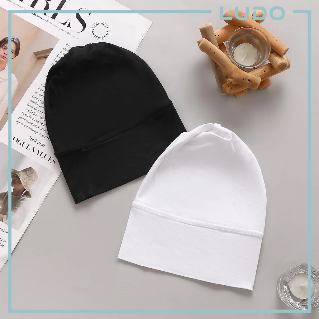 (SM) QSTAR Inner Snow Cap Anak Tudung Cotton Black & White Plain Braided Inner Cap