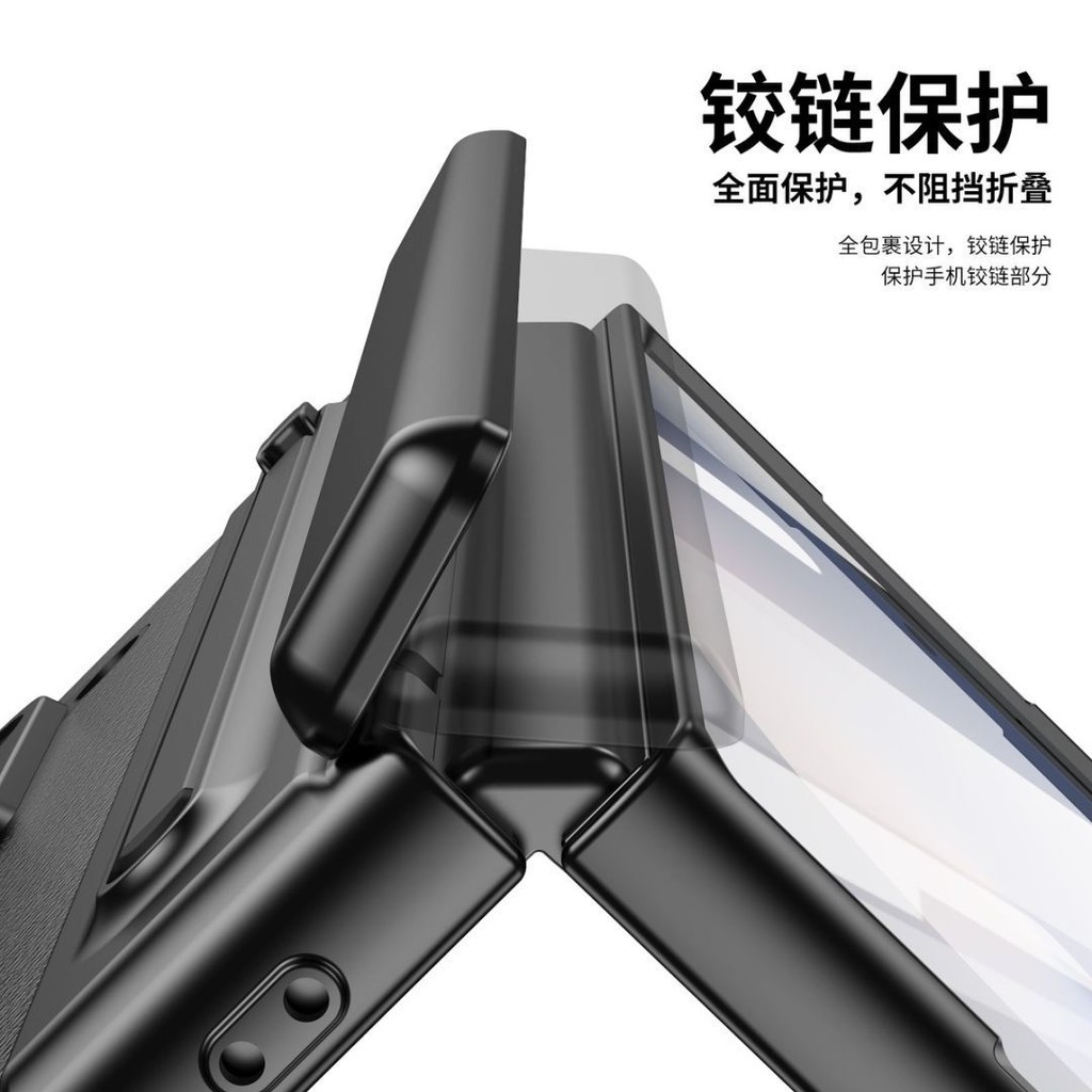 Z พับ 7 Electroplated หนังธรรมดาเคสโทรศัพท์สําหรับ Samsung Galaxy Z พับ 6 SE Fold5 4 3 W25 ปากกาสไตลัสสล็อต + ฟิล์มกระจกด้านหน้า + ฝาครอบป้องกันบานพับ - รูปที่ 4