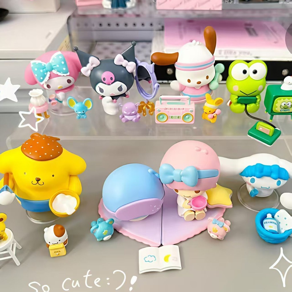 ตุ๊กตาฟิกเกอร์ซานริโอ ของแท้ 52TOYS Sanrio Family Home Time Mystery Box อินเทรนด์เล่นตกแต่ง Kuromi Pacha Dog Miniature Version