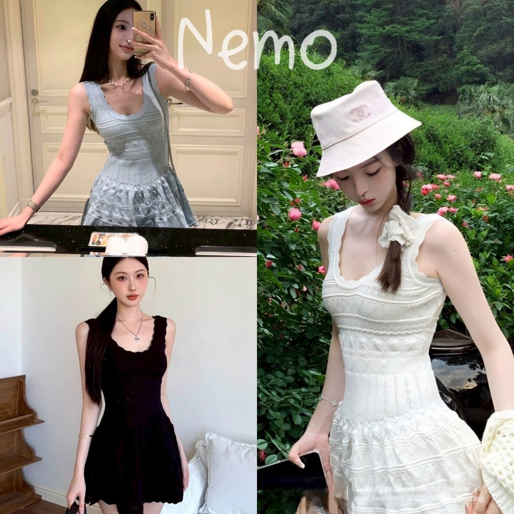 Nemo store #W-N096 มินิเดรสไหมพรม แขนกุด ผ้านุ่มนิ่มใส่สบาย สีพื้นสไตล์มินิมอล