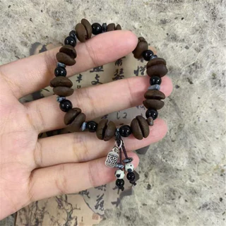 สร้อยข้อมือจากเมล็ดกาแฟสำหรับเพศหญิงและกำไลสำหรับทุกเพศ แบบย้อนยุค