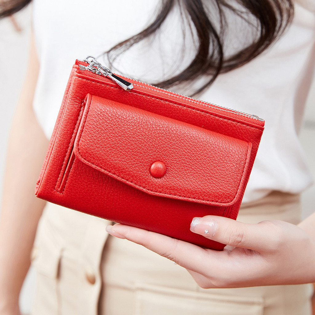 MOAOCAT กระเป๋าสตางค์ใบเล็กผู้หญิง สไตล์มินิมอล ดีไซน์ซิปสองช่อง มีช่องสำหรับเก็บเหรียญ No 259 - รูปที่ 2