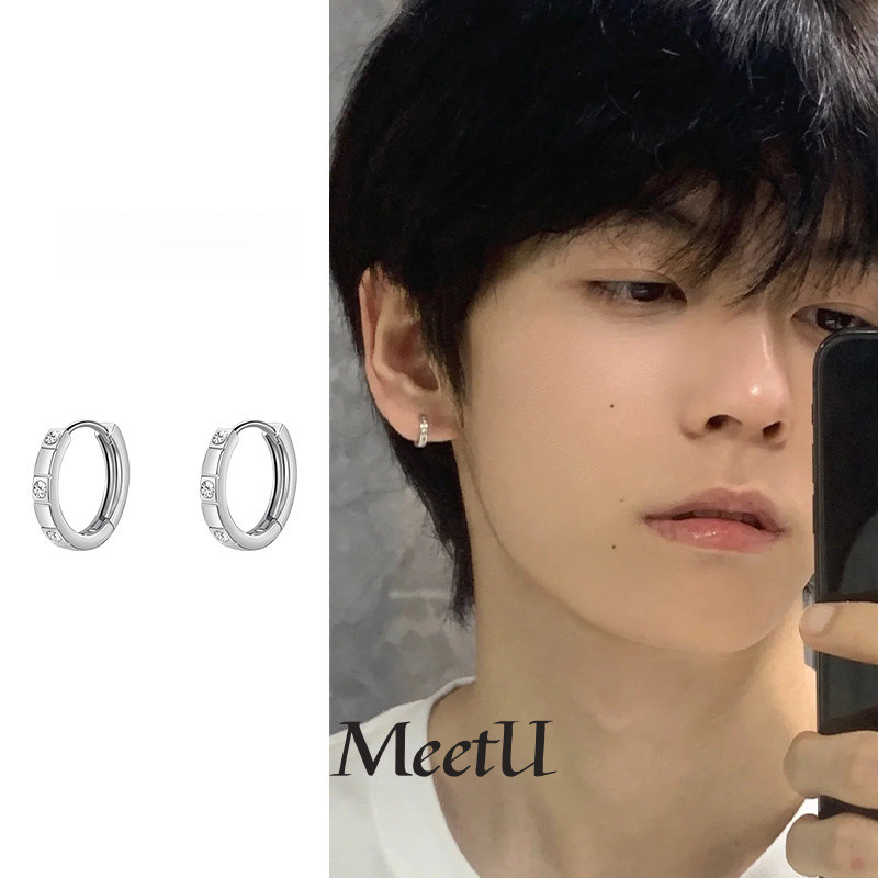 ต่างหูเงินสเตอร์ลิง 925 เพชรสไตล์เรียบง่ายสำหรับผู้ชาย
