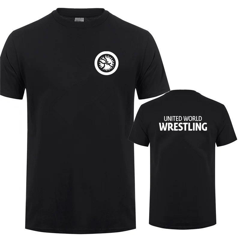 2025 เสื้อยืดพิมพ์ลาย United World Wrestling UWW แขนสั้นสำหรับผู้ชาย เสื้อผ้าผู้ชายคุณภาพสูง สตรีทแว