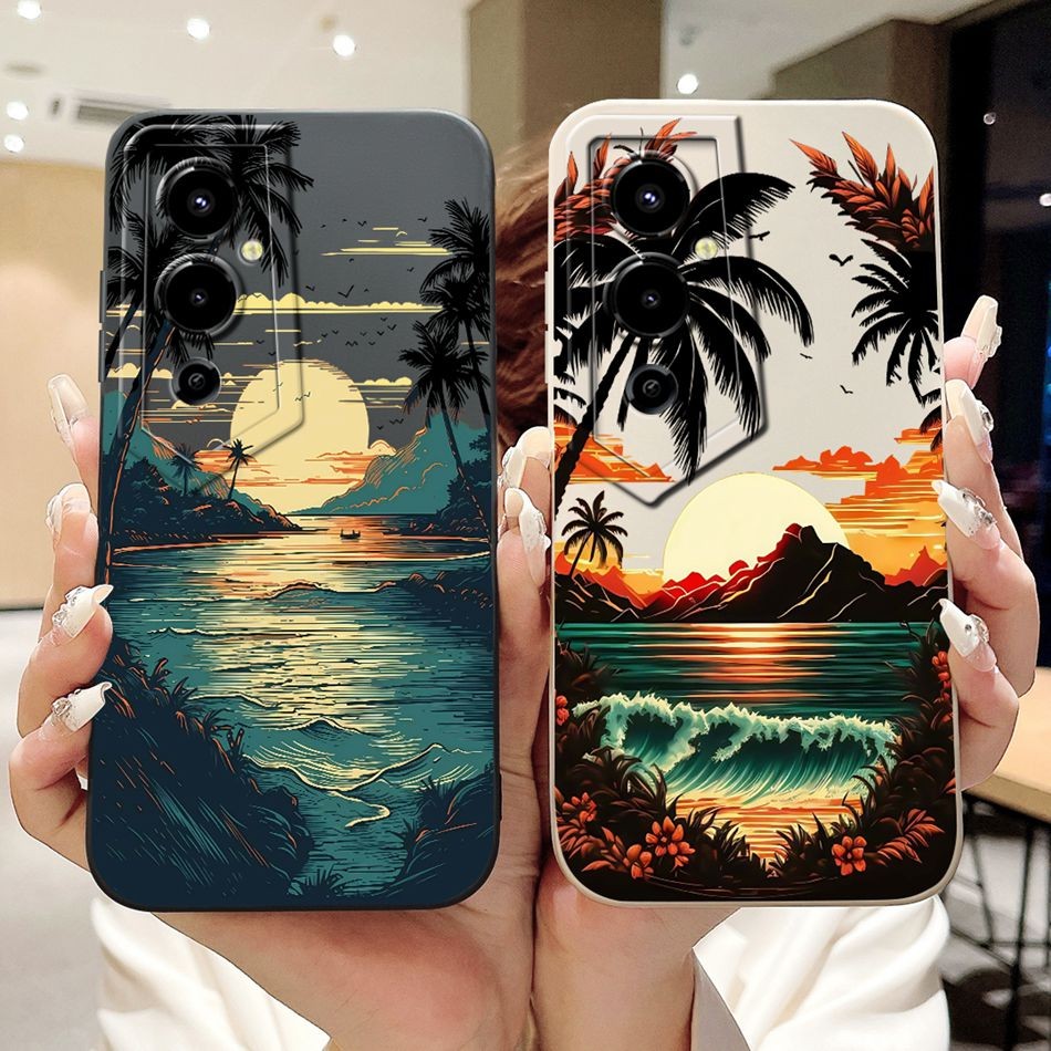 สําหรับ Tecno Pova 4 Pro Pova4 LG7n LG8n ใหม่แฟชั่น Dusk Beach ภาพวาดปลอก Pova 4 4Pro เลนส์ป้องกันซิ