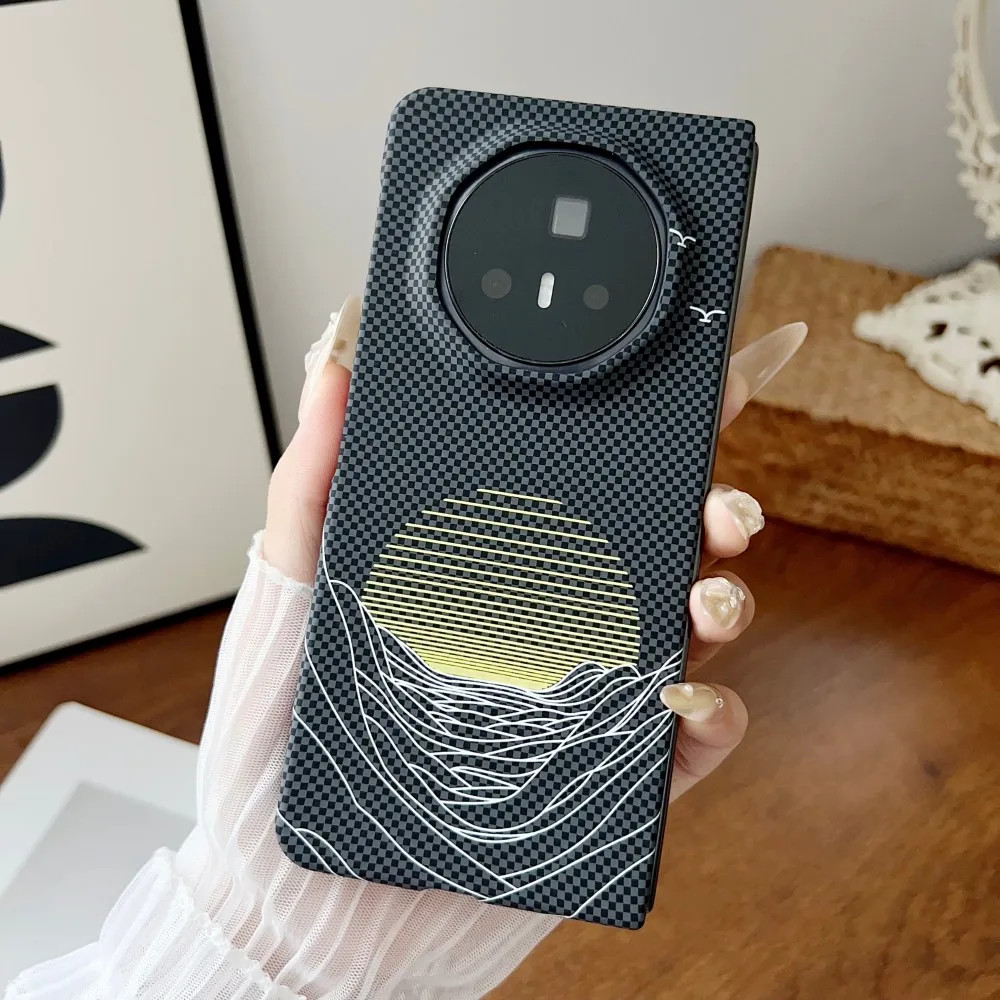สําหรับ Huawei Mate X2 X3 X5 X6 Honor Magic V5 กรณี Hard PC คาร์บอน Fibre Moon ป้องกันปกหลังสําหรับ 