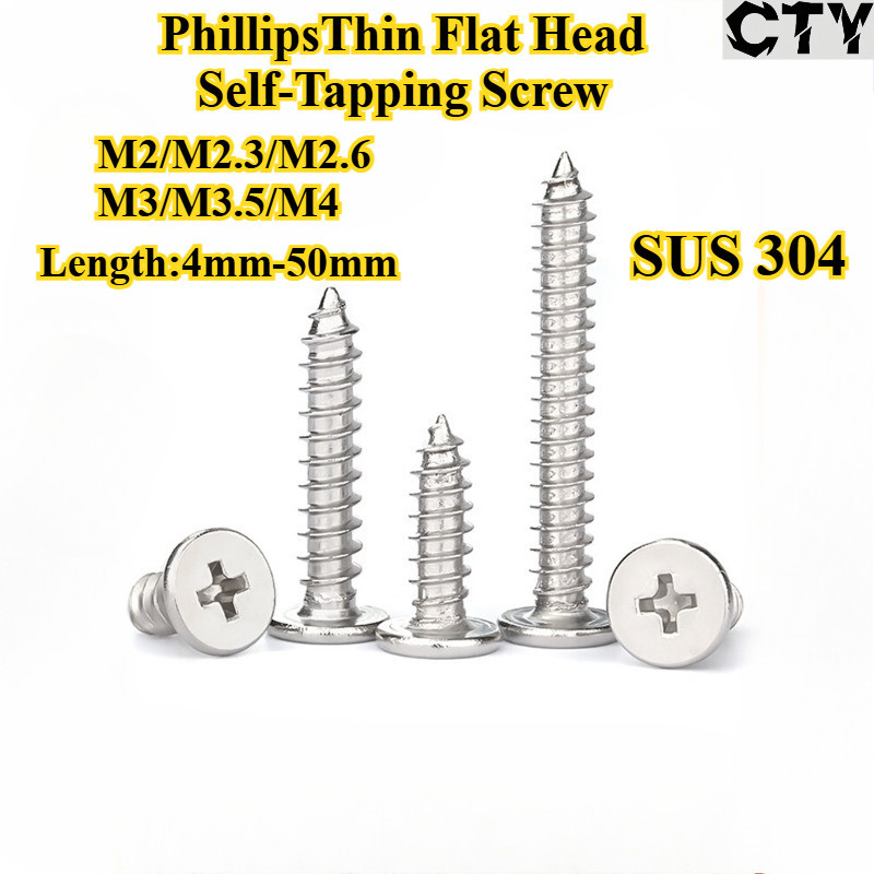 [CTY-ZGLS] SUS304 PhillipsThin Flat Head Self-Tipping Screw M2/M2.6/M3/M3.5/M4 Cross Flat Head Point