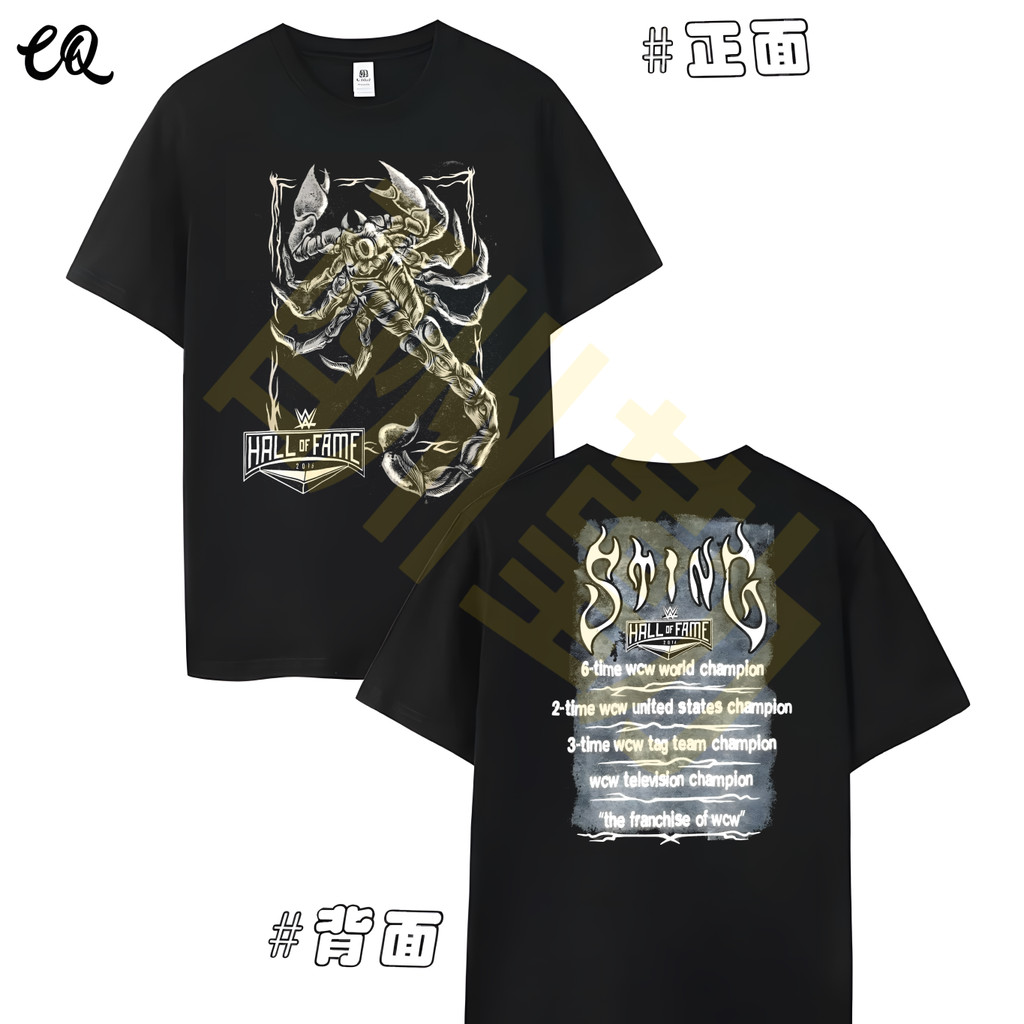 เสื้อยืดพิมพ์ภาพ WWE Sting แบบหลวมรอบคอกับแขนสั้น
