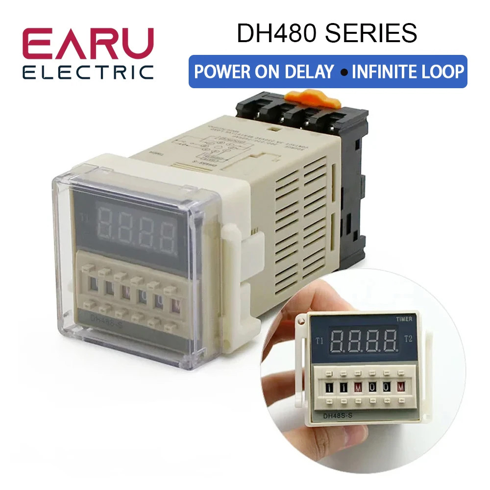 DH48S-1Z DH48S-2Z DH48S-S ดิจิตอล LED โปรแกรมจับเวลารีเลย์สวิทช์ 0.01S-99H99M DIN RAIL AC110V พร้อมฐ