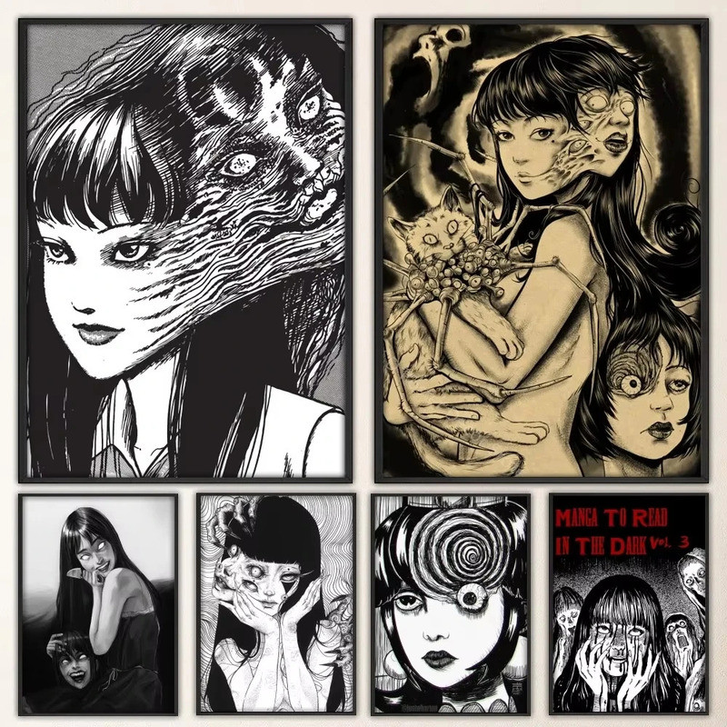 ญี่ปุ่นอะนิเมะ Junji Ito โปสเตอร์พิมพ์โปสเตอร์ภาพวาดผนังห้องนอนห้องนั่งเล่น Wall Bar ร้านอาหาร
