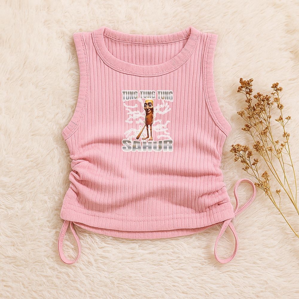 KATUN JEVELIN Tung Sahur lemong drawstring เสื้อกล้ามสําหรับเด็กผู้หญิงอายุ 1-4 ปี วัสดุผ้าฝ้ายซี่โค